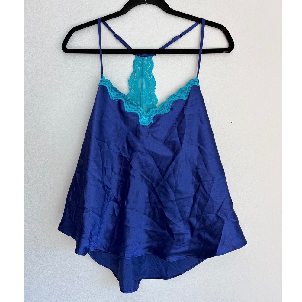 Linea Donatella Royal Blue Satin Lace Racerback Camisole Top XL